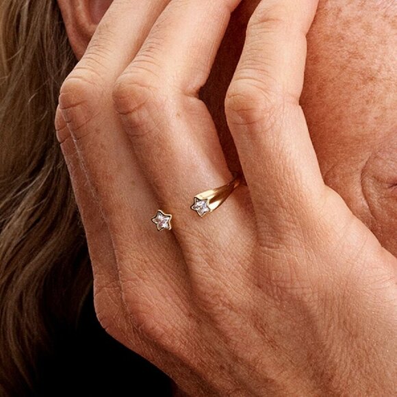 Women's Shooting Stars Open Ring 14k Gold Plating Unique Metal Blend Shines - Picture 4 of 4